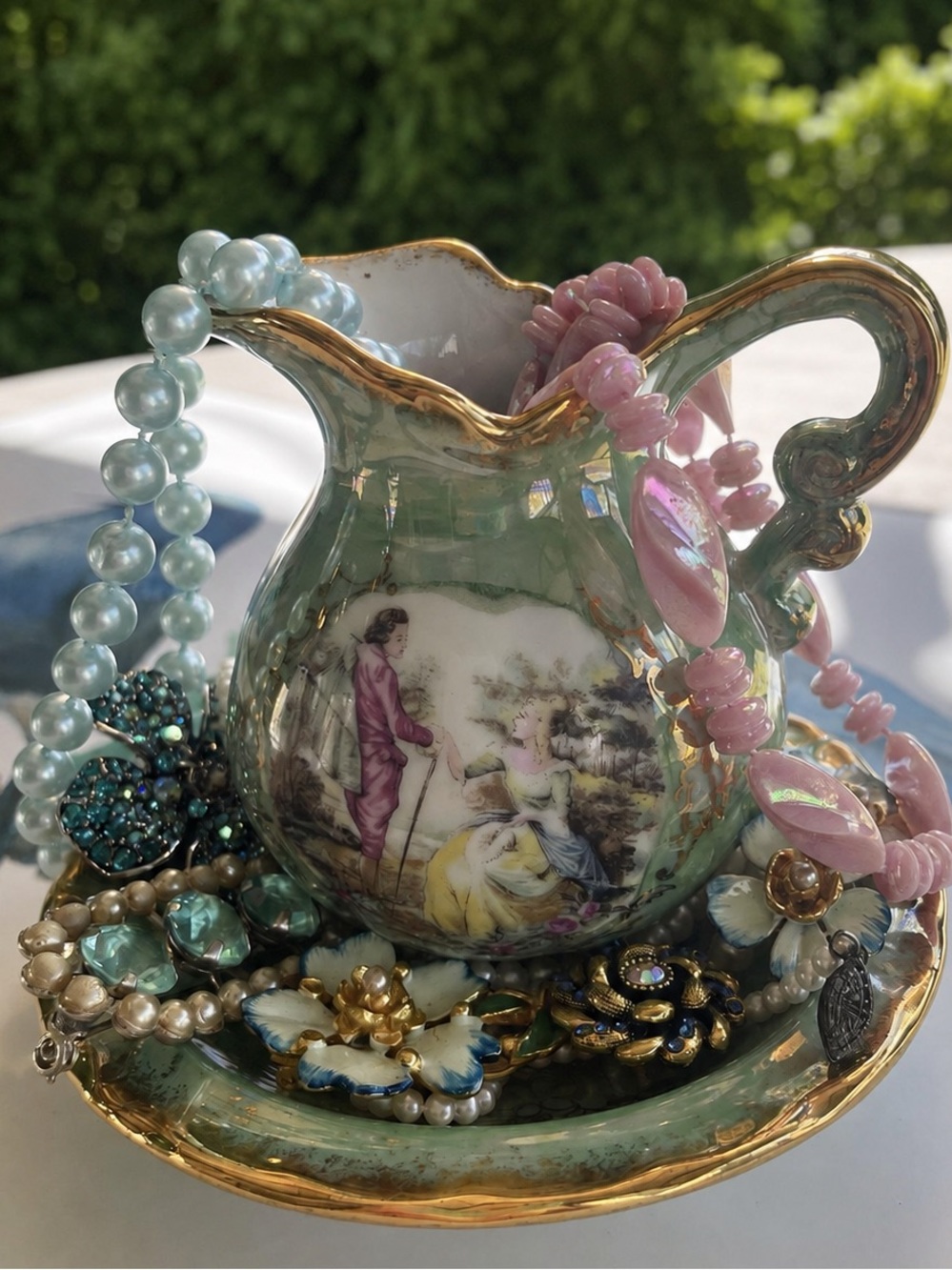 🌸🧚‍♀️ Japan Courting Couple Small Pitcher &  Saucer Set with Jewelry